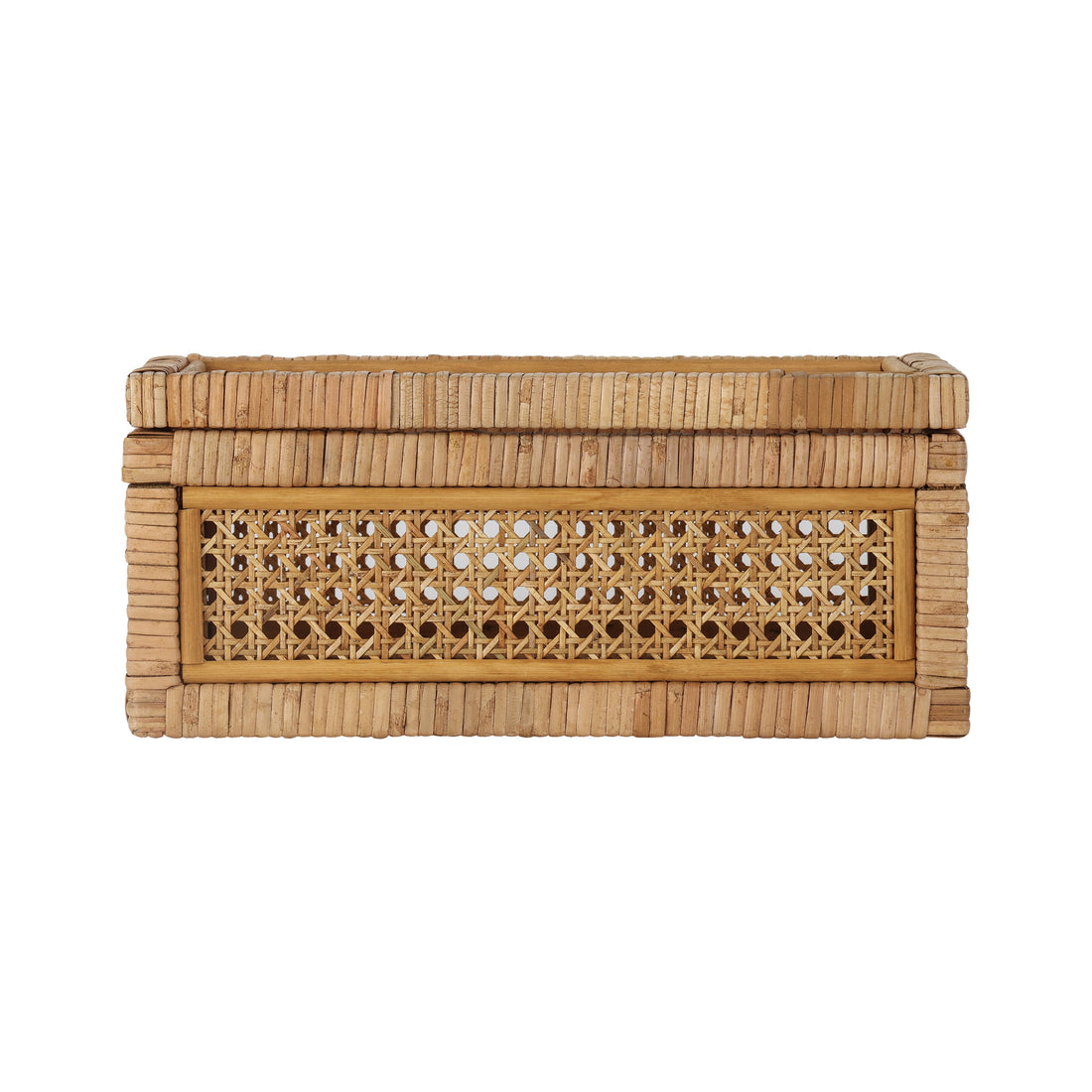,  Home Woven Rattan and Glass Decorative Tabletop Box